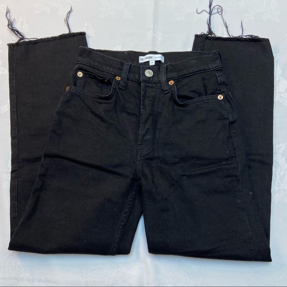 Re/Done Originals high-rise stovepipe jet black raw hem denim jeans size 24 - Picture 10 of 15